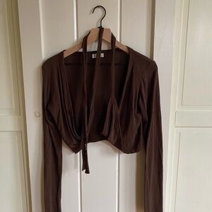 OZMA Chocolate Brown Long Sleeve Crop Top *imperfect*